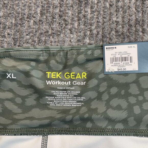 Tek Gear 7/8 Leggings High Rise Women Size XL Ultra Stretch Green Leopard NEW - Picture 4 of 9